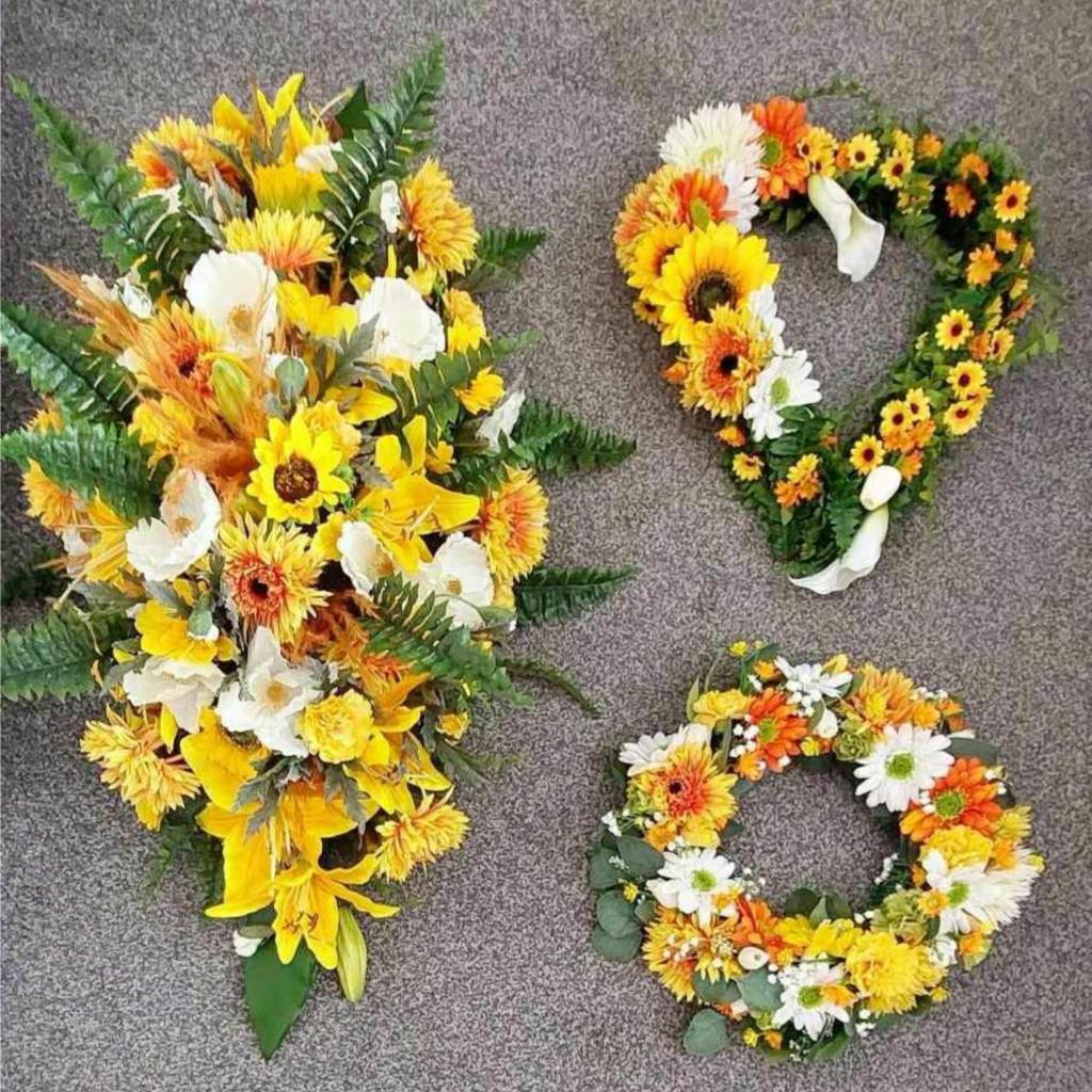 silk funeral flower tribute