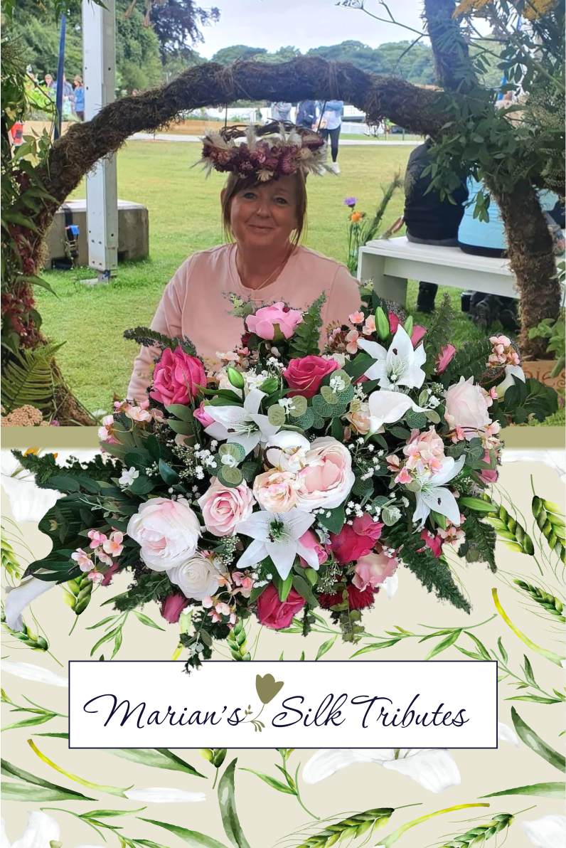 silk funeral flower tribute